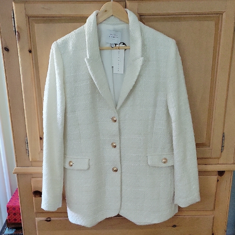Maison D' Amelie/ Paris Cream Tweed Blazer with Gold Buttons